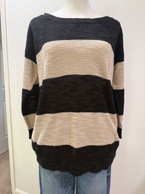Banana Republic Black and Cream Striped Sweater